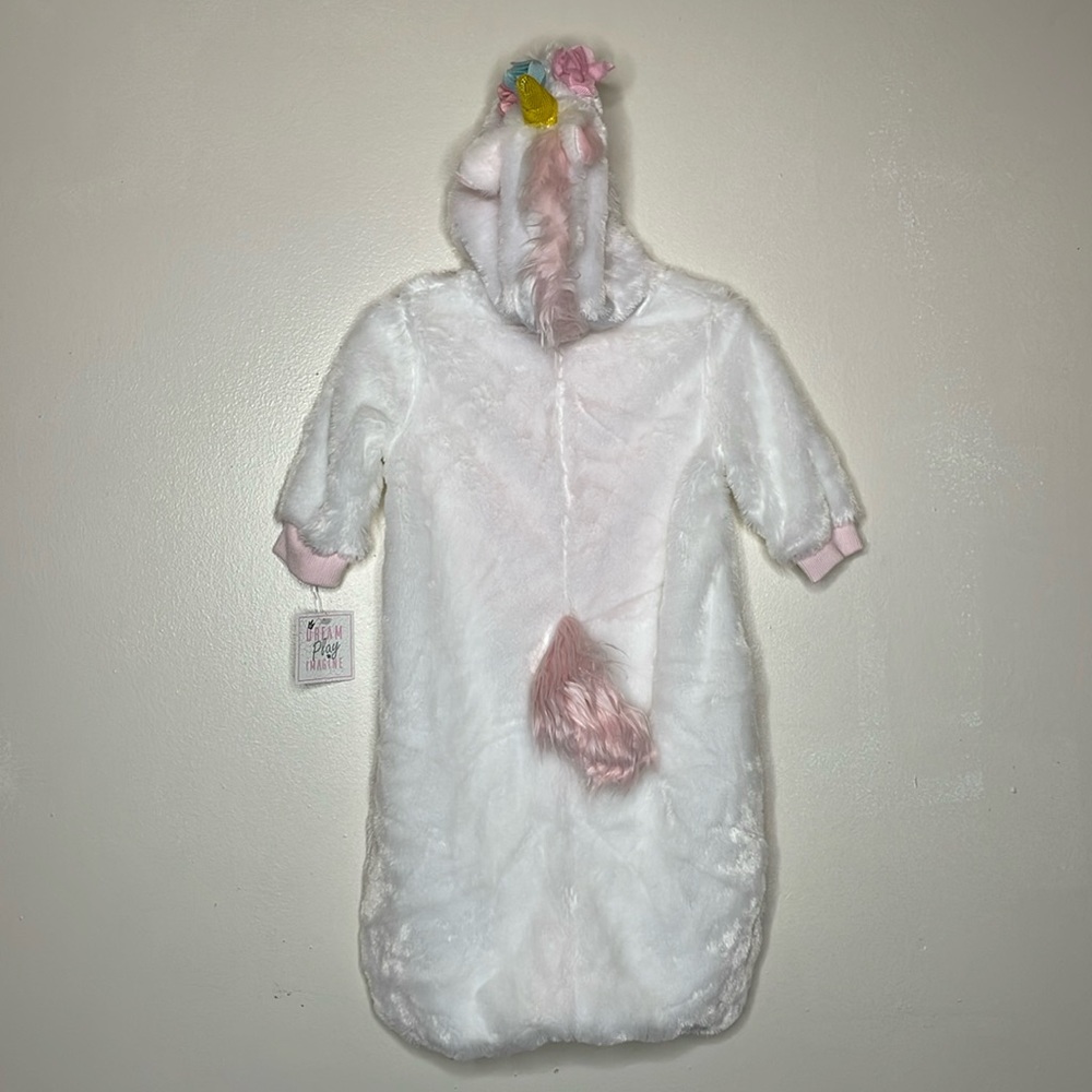 DREAM PLAY IMAGINE Halloween Costume Plush Unicorn One Piece Pink & White 3-6M